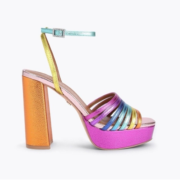 Kurt Geiger Multicolor Metallic Pierre Platform Strappy Sandals Chunky Heels - Picture 1 of 7